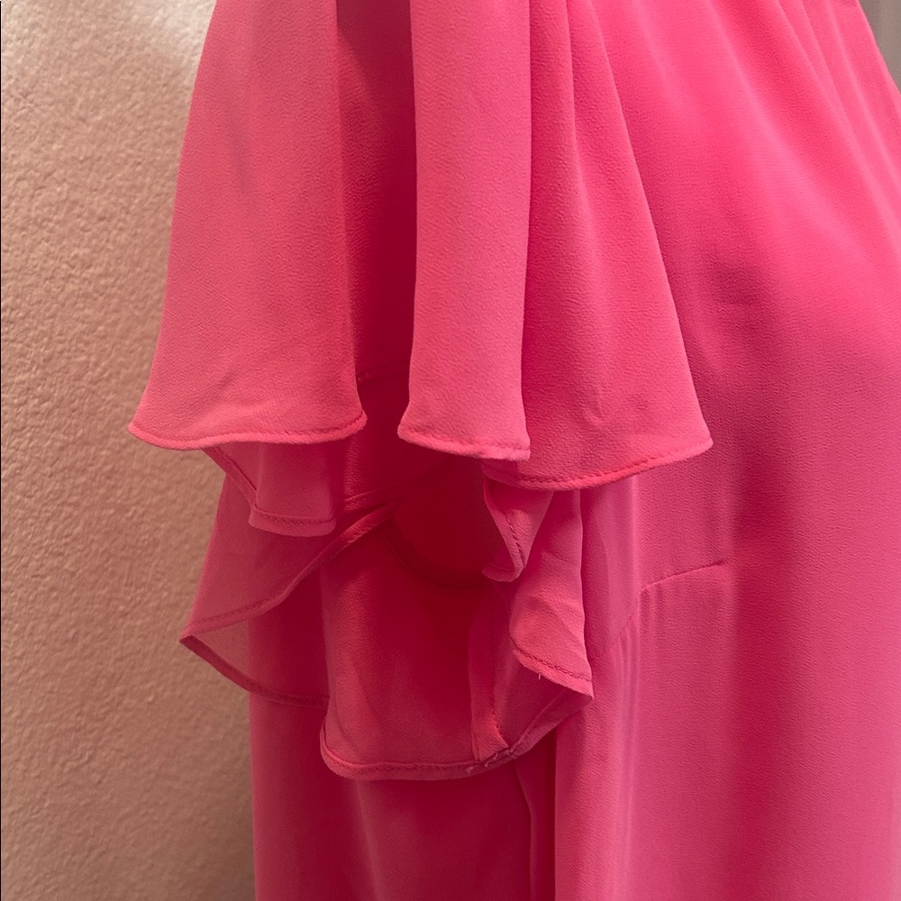 1. State Hot Pink Mock Neck Keyhole Ruffle Sleeve Blouse - Picture 7 of 12